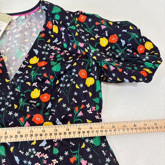 Boden NWT Navy Blue Floral Mini Dress 12 Cotton Puff Sleeves Spring Mod Garden - Picture 10 of 10
